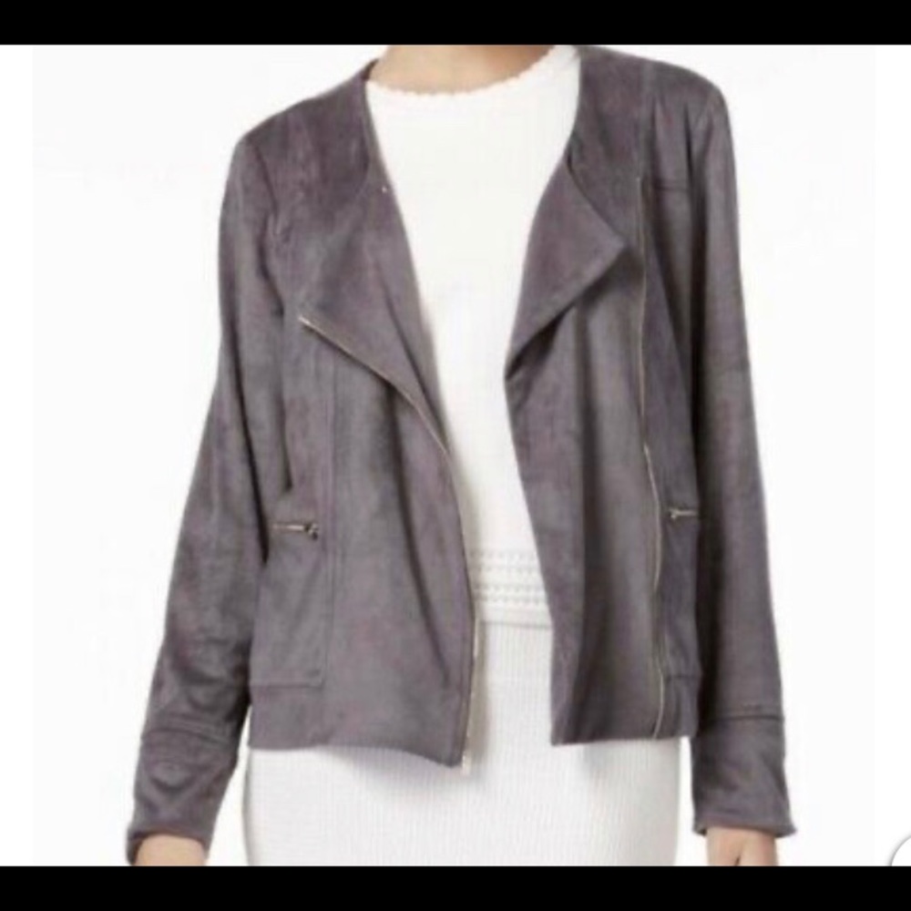 NY Collection Women’s Beige Faux Suede Jacket, Size XS